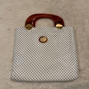 VTG WHITING & DAVIS WHITE MESH PURSE WITH LUCITE TORTOISE HANDLE-1965ish
